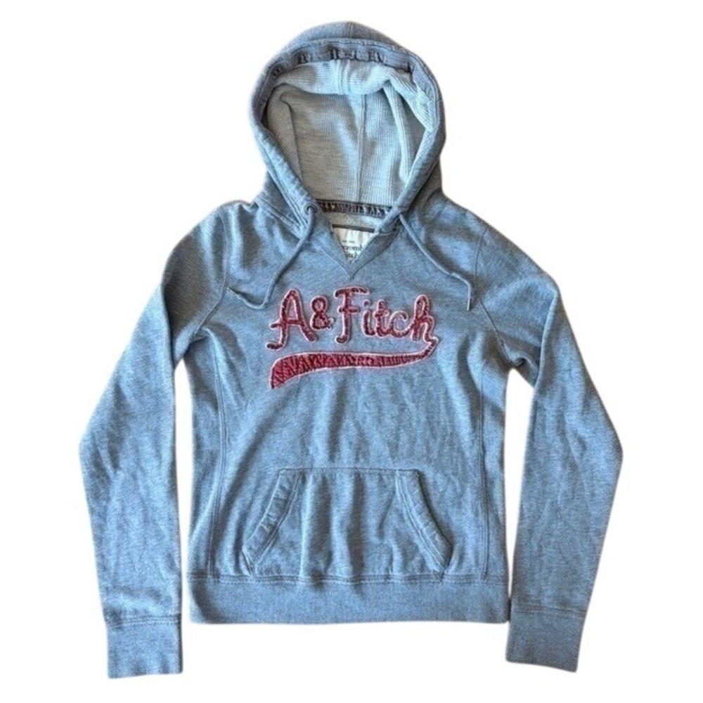Y2K Vintage Abercrombie & Fitch Waffle-Lined Hoodie Womens M Velvet Script Gray
